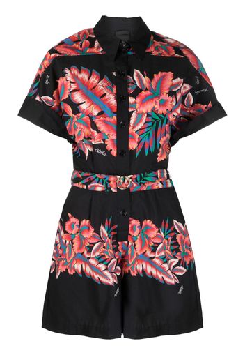 PINKO floral-print cotton playsuit - Schwarz