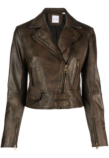 PINKO leather cropped biker jacket - Braun