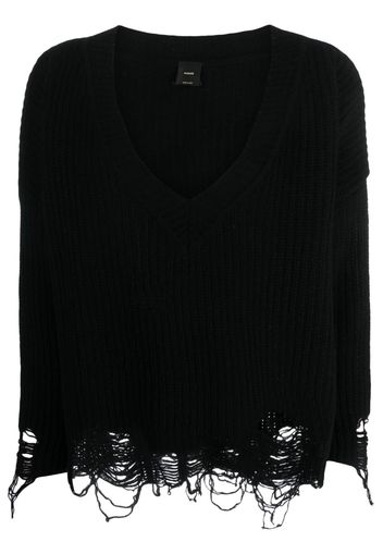 PINKO ripped V-neck knitted jumper - Schwarz