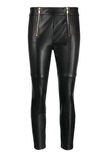 PINKO zip-up leather cropped trousers - Schwarz