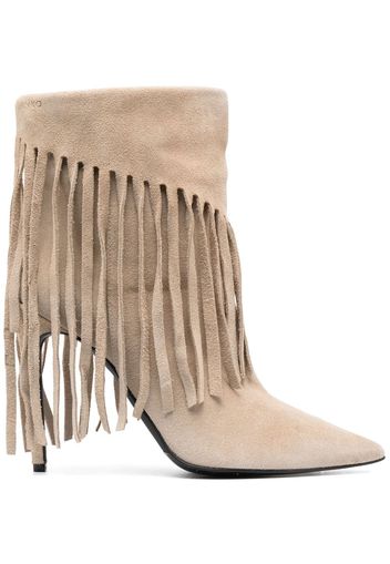 PINKO 120mm fringe-detail ankle boots - Nude