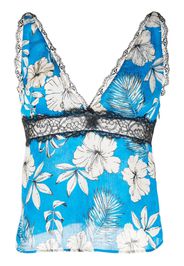 PINKO floral-print lace-trimmed top - Blau