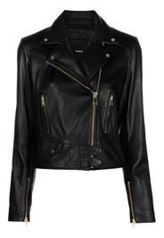 PINKO cropped leather biker jacket - Schwarz