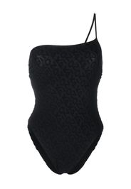 PINKO monogram-print single-shoulder swimsuit - Schwarz