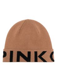 PINKO logo-print ribbed beanie - Braun