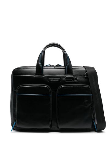 PIQUADRO debossed logo leather laptop bag - Schwarz