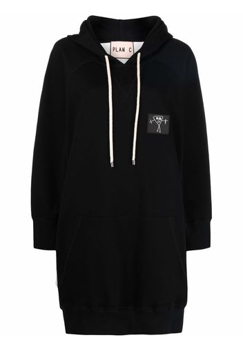 Plan C logo-patch two-tone longline hoodie - Schwarz