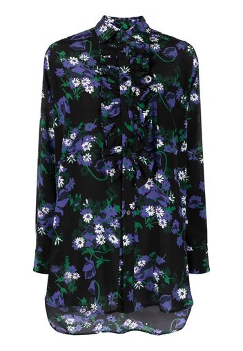 Plan C Seidenhemd mit Blumen-Print - Schwarz