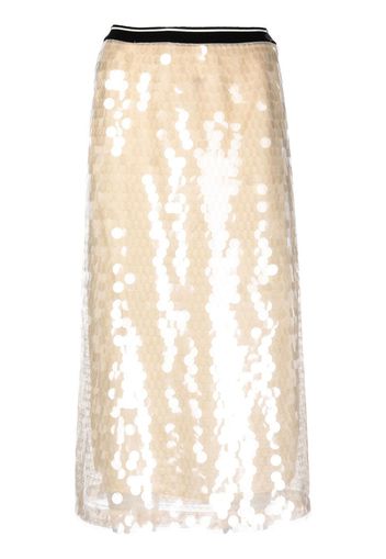 Plan C sequin-embellished high-waisted skirt - Nude