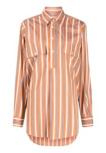 Plan C stripe-pattern cotton shirt - Braun