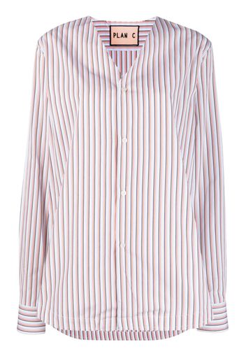 Plan C striped V-neck long-sleeve shirt - Weiß