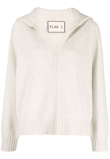 Plan C V-neck hooded jumper - Nude