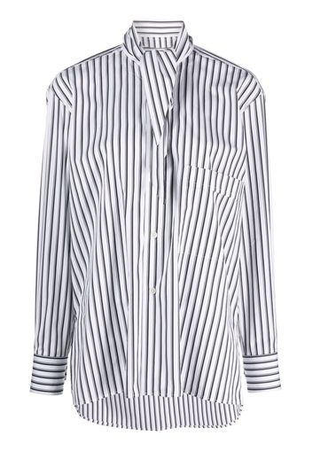 Plan C pussy-bow collar striped shirt - Weiß