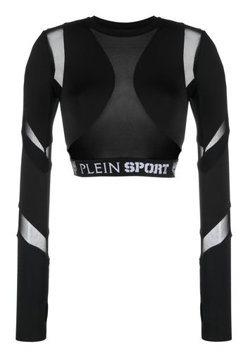 Plein Sport cut-out detail long-sleeved crop top - Schwarz