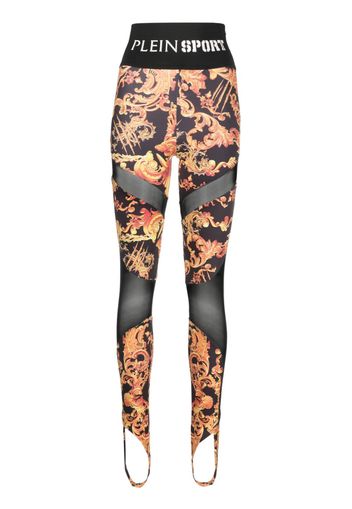 Plein Sport Baroque-print cotton leggings - Schwarz