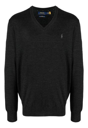 Polo Ralph Lauren embroidered-logo V-neck sweater - Grau