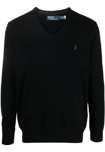 Polo Ralph Lauren logo-embroidered V-neck jumper - Schwarz