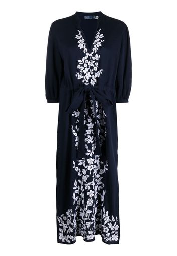 Polo Ralph Lauren floral-embroidered cotton midi dress - Blau