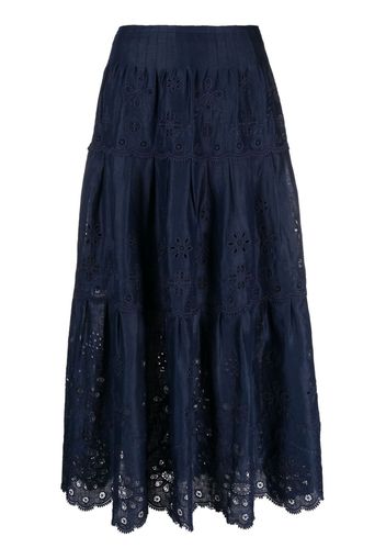 Polo Ralph Lauren eyelet-embroidered tiered midi skirt - Blau