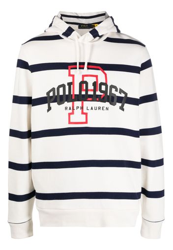 Polo Ralph Lauren logo-print striped cotton hoodie - Weiß
