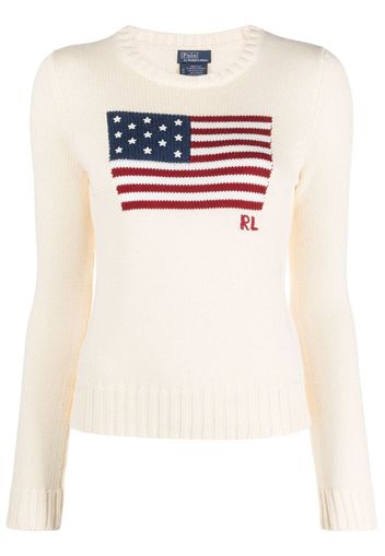 Polo Ralph Lauren flag-intarsia cotton jumper - Nude