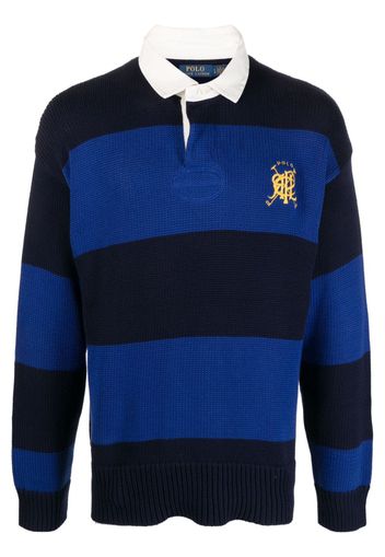 Polo Ralph Lauren striped logo-embroidered cotton jumper - Blau