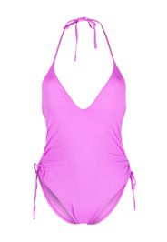 Polo Ralph Lauren embroidered-logo ruched-detail swimsuit - Violett