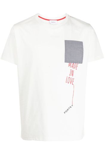 Ports V Kariertes T-Shirt mit Logo-Stickerei - Weiß