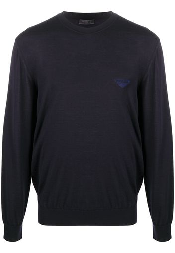 Prada Gestrickter Pullover mit Logo - Blau