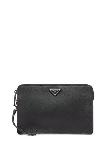 Prada Saffiano-Clutch mit Logo-Schild - Schwarz