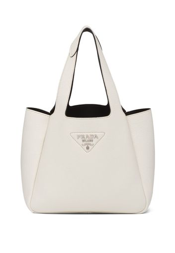 Prada Shopper mit Logo-Schild - Weiß