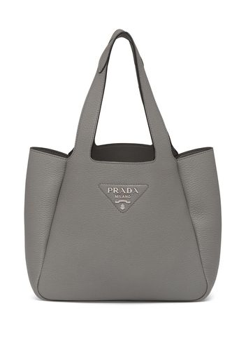 Prada Shopper mit Logo-Schild - Grau