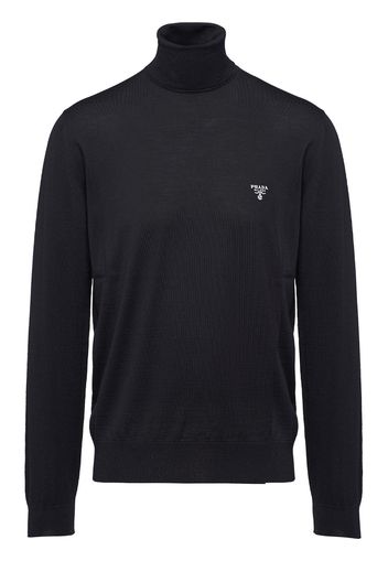 Prada Rollkragenpullover mit Logo-Print - Schwarz