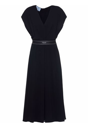 Prada logo-belt V-neck dress - Schwarz