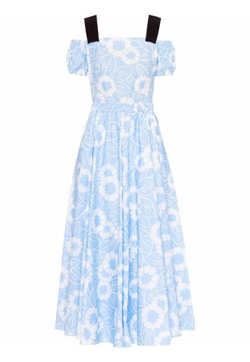 Prada floral-print off-shoulder cotton dress - Blau