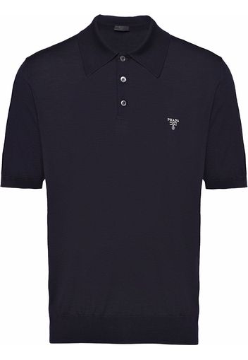 Prada logo-embroidered virgin wool polo top - Blau