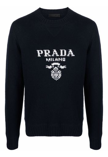 Prada Intarsien-Pullover mit Logo - Blau