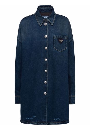 Prada Jeanshemd mit Logo-Schild - Blau