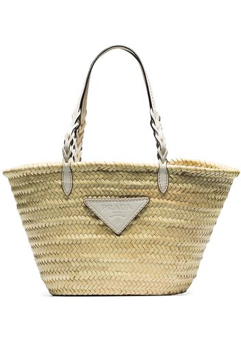 Prada PRADA WOVEN AND LTHR TOTE BAG - Nude