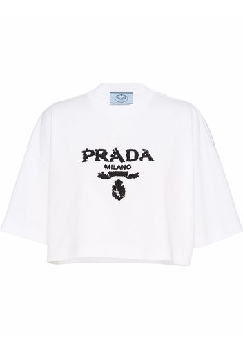 Prada Cropped-T-Shirt mit Logo - Weiß