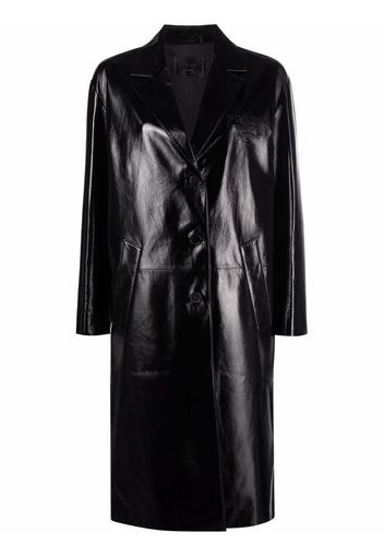 Prada logo embossed leather coat - Schwarz