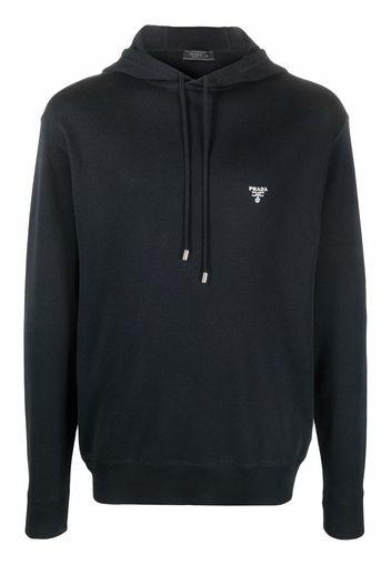 Prada logo-embroidered knitted hoodie - Schwarz