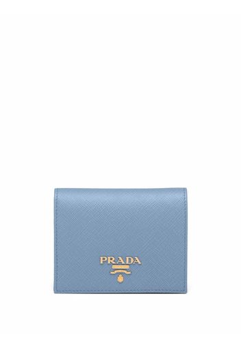 Prada logo-lettering compact wallet - Blau