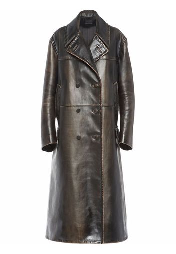 Prada double-breasted leather coat - Schwarz