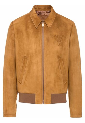 Prada embossed logo zipped suede jacket - Braun