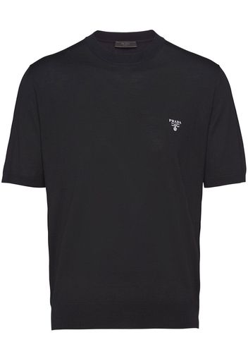 Prada embroidered-logo wool T-shirt - Schwarz