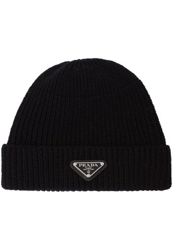 Prada triangle-logo beanie - Schwarz