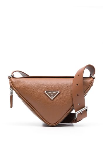 Prada triangle logo-plaque shoulder bag - Braun