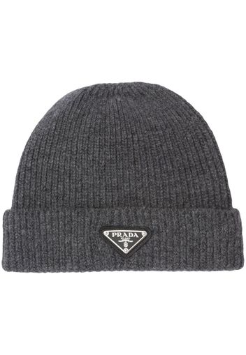 Prada triangle-logo cashmere beanie - Grau