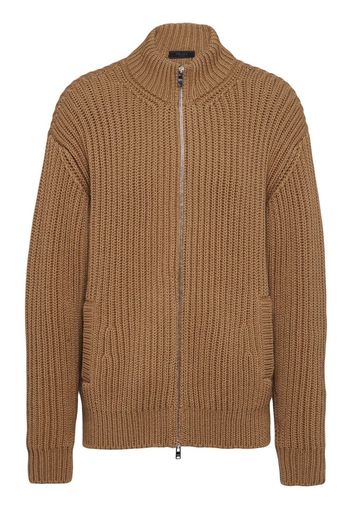 Prada ribbed-knit zip-up cardigan - Nude